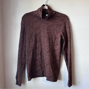 Athleta Flurry Seamless Turtleneck Women’s Sz Large Running Layer Brown Stripes